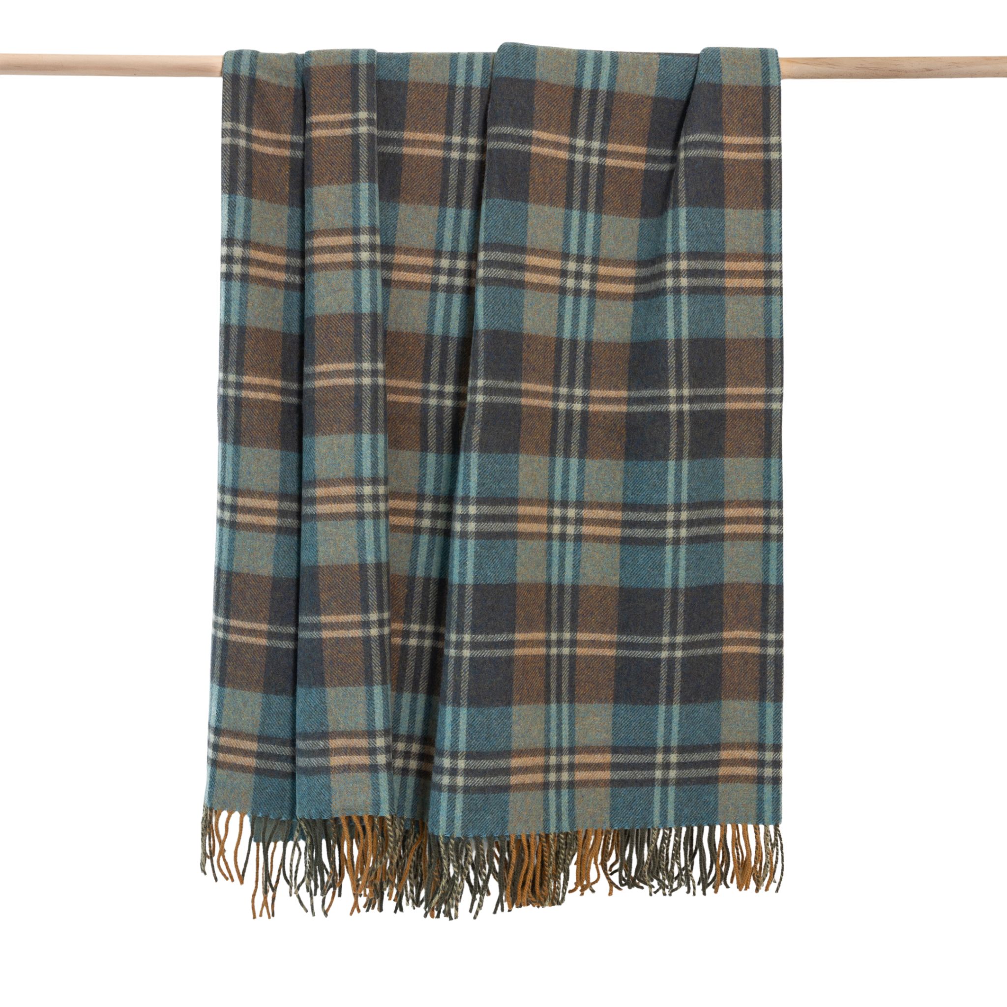 Lambswool Throw Denim Kingfisher Plaid