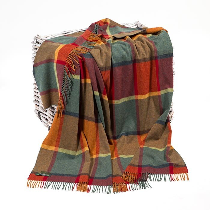 Lambswool Throw Orange Green Yellow And Wine Check